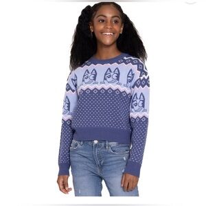 Bluey Kids Sweater Pullover Knit Fair Isle Jumper XS 4/5 Blue